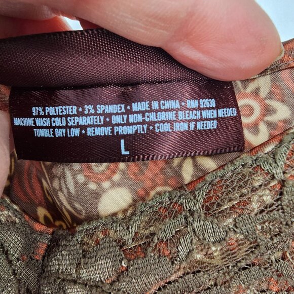 VTG Y2K Fossil Babydoll Floral Lace Trim Cami Top L Boho Satin Spaghetti Strap - Picture 5 of 11